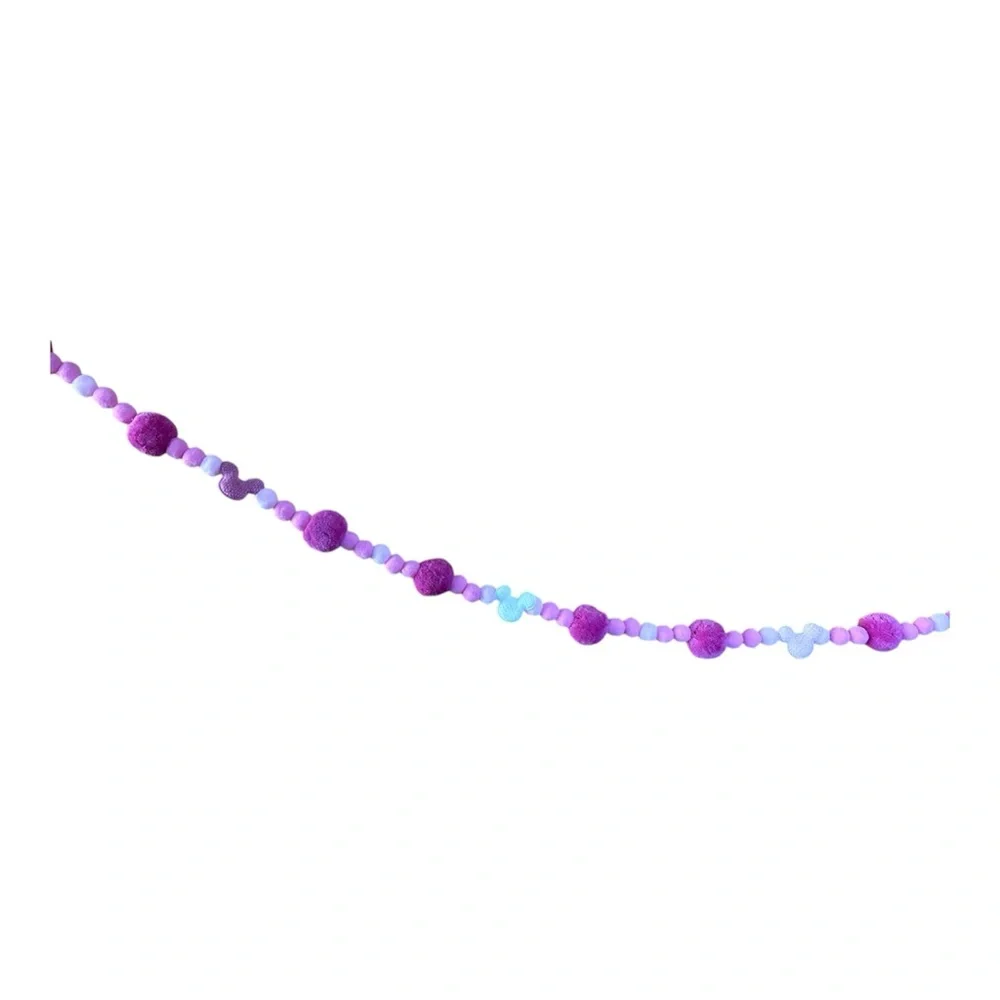 9 ft Valentine's Day Pinks Disney Mickey Pom Pom Garland Handmade black thread